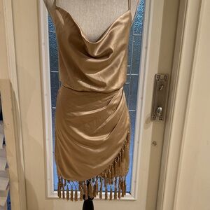 Vici Gold Satin Tassel Mini Dress